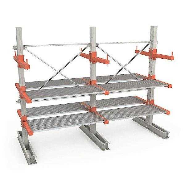 Складской консольный стеллаж для склада 2500x1500x1400 (12 консолей) с настилом